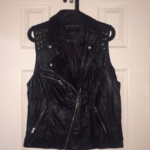 Vegan leather spiked biker vest